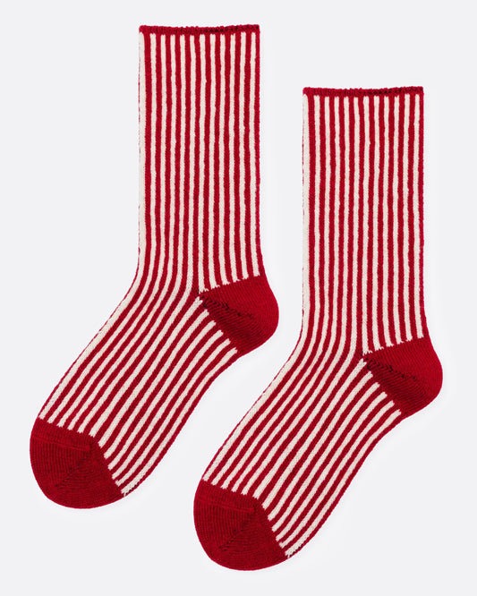 Red and White Magnolia Striped Sock