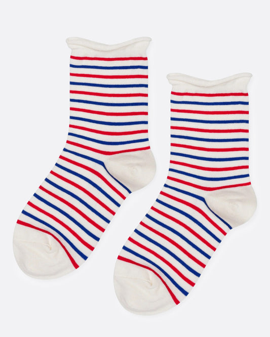 Blue, Red, and White Striped Crew Socks