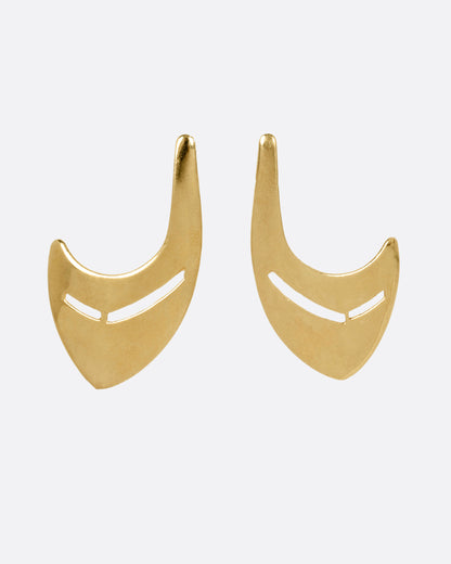 Vintage yellow gold crescent cutout earrings, the pair from the front