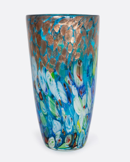 A vintage murano millefiori vase with gold aventurine. 