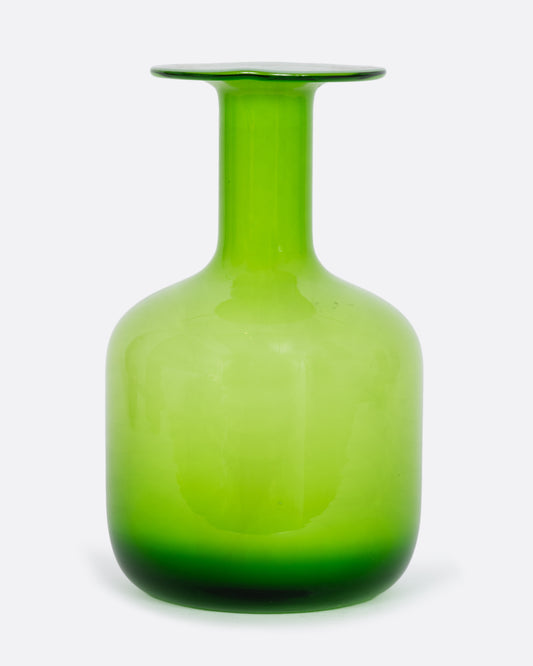 Chartreuse and white cased glass vase. View from the front.