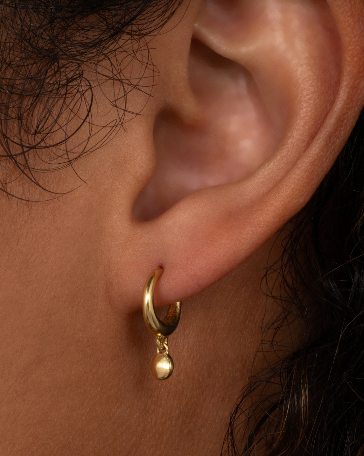 Gold Bead Dangle Huggie Hoop