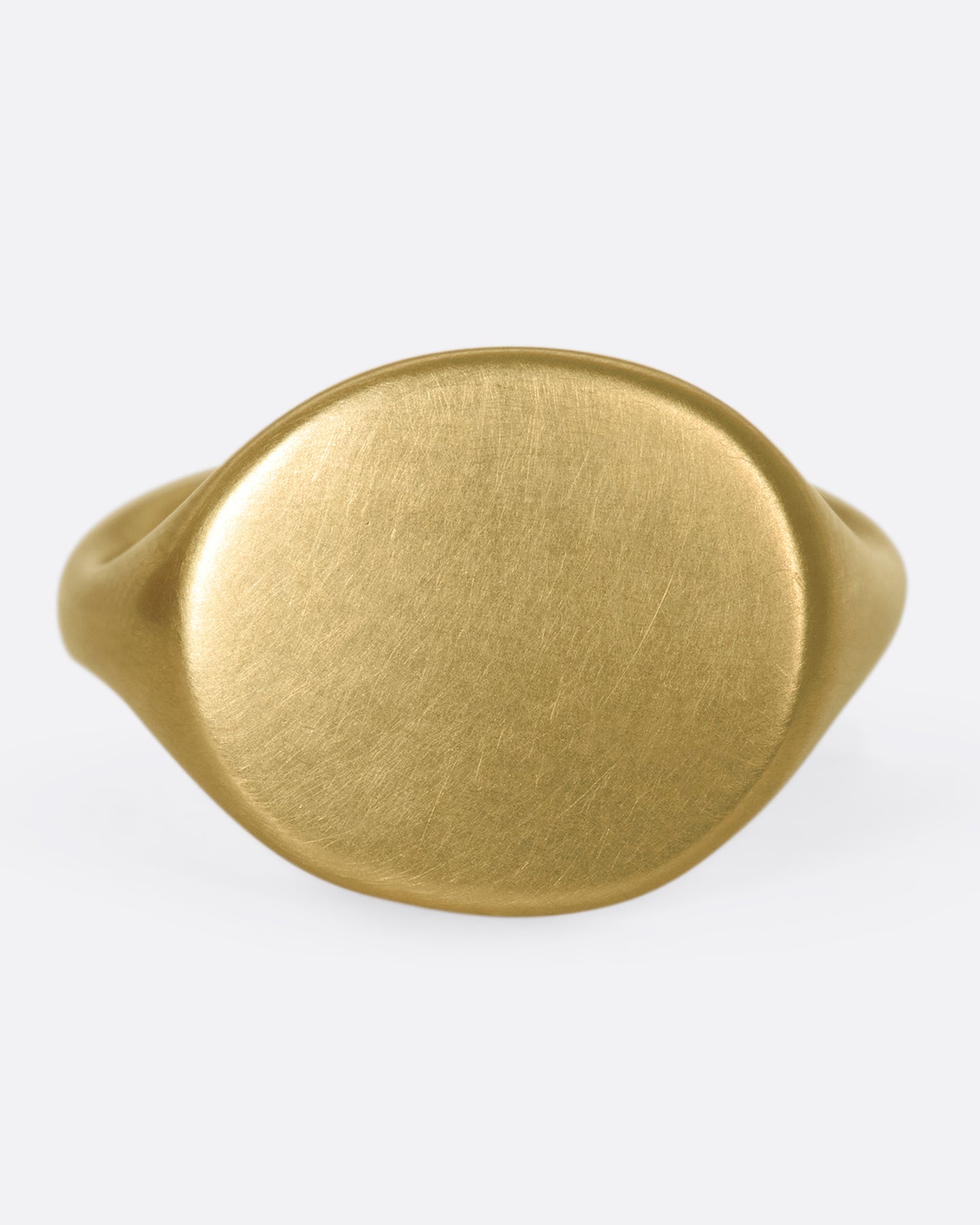 This solid 14k gold oval signet ring is incredibly soft and comfortable. The band is perfectly weighted, so the signet never falls to the side.