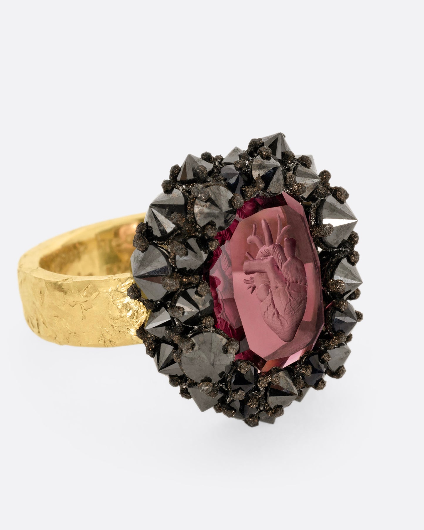 Garnet Heart Intaglio Ring