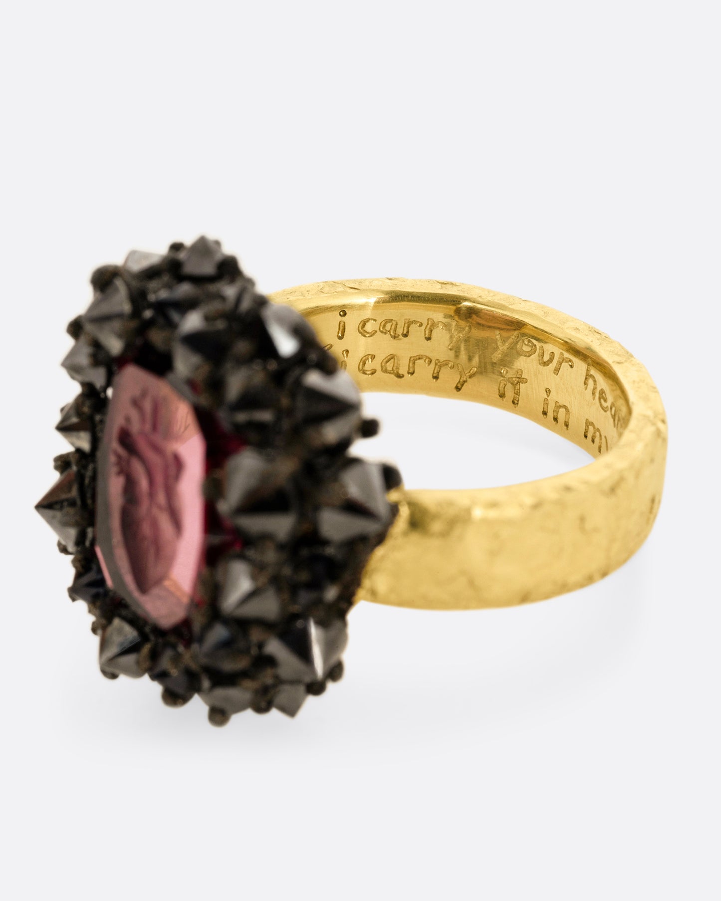 Garnet Heart Intaglio Ring
