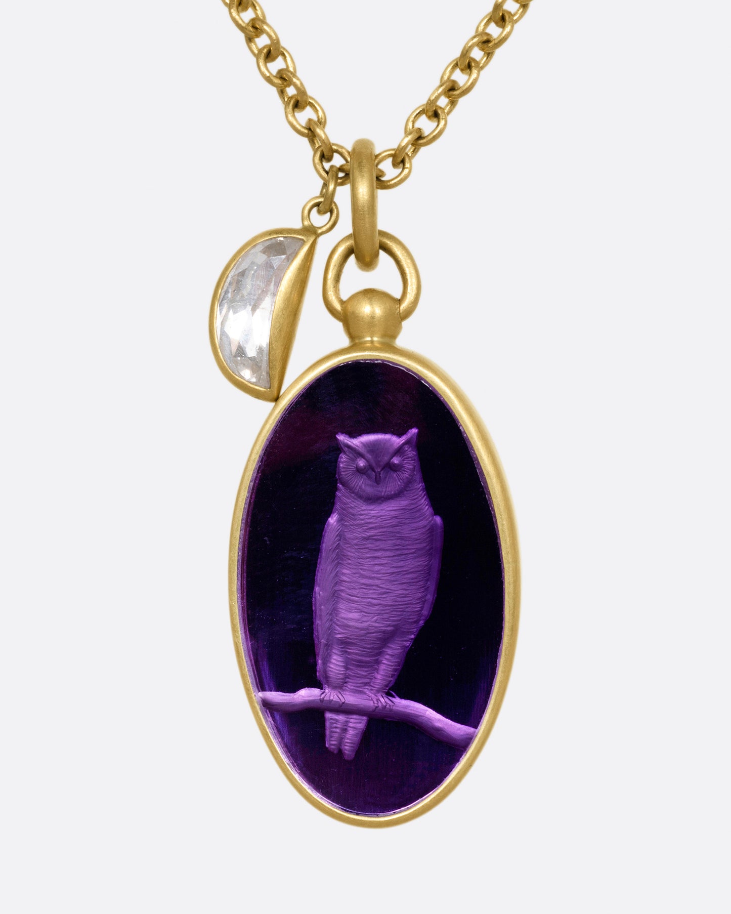 Amethyst Owl Intaglio Pendant Necklace