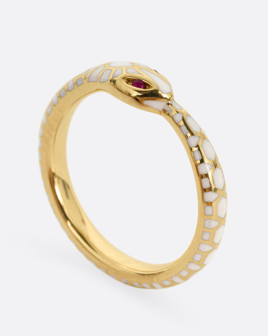 Emerald Eyed Ouroboros Enamel Ring