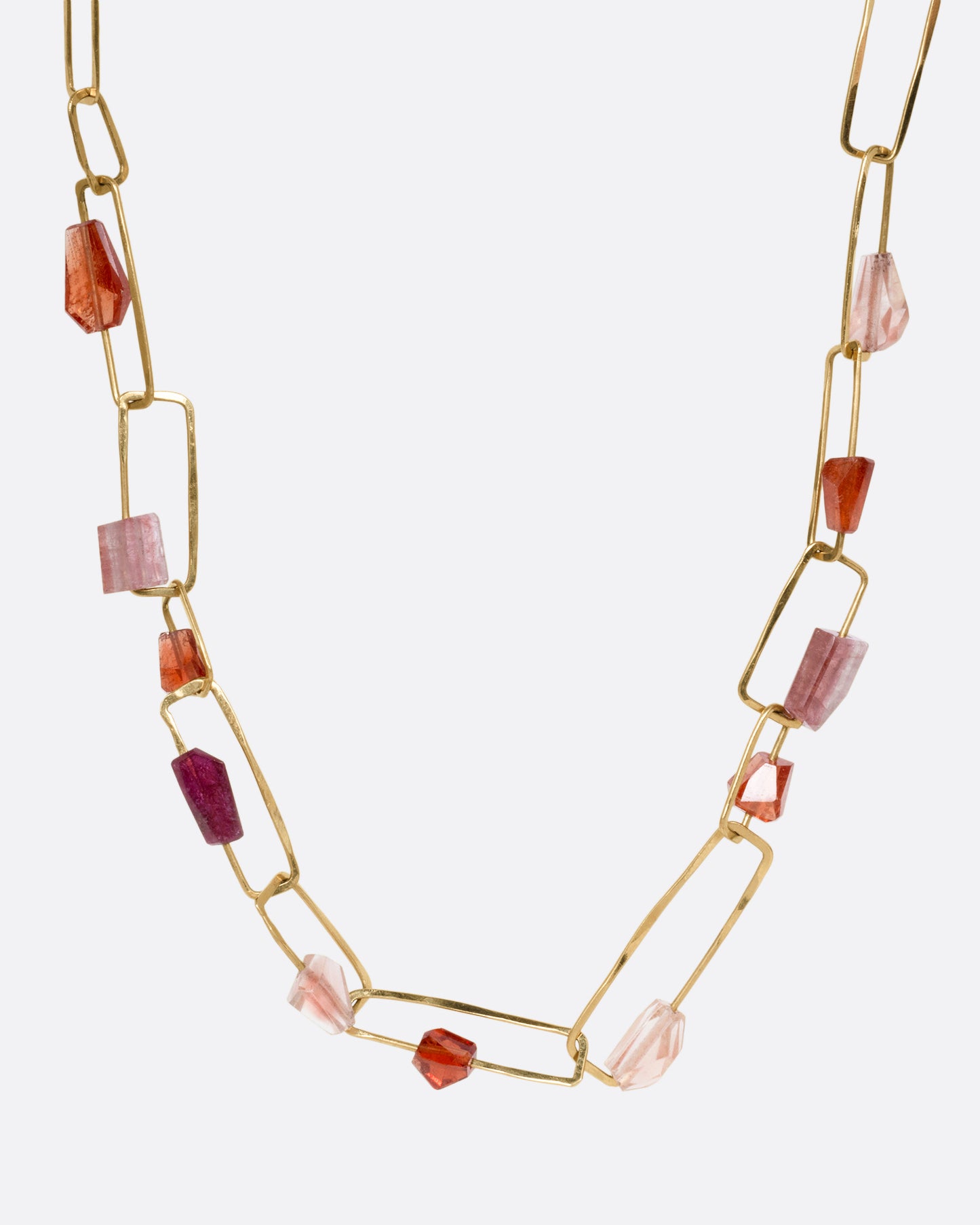 Tourmaline, Garnet, and Sunstone Paperclip Chain Necklace