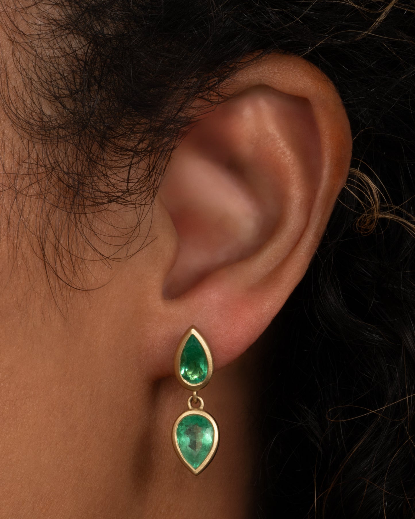 Double Drop Pear Shaped Emerald Earring