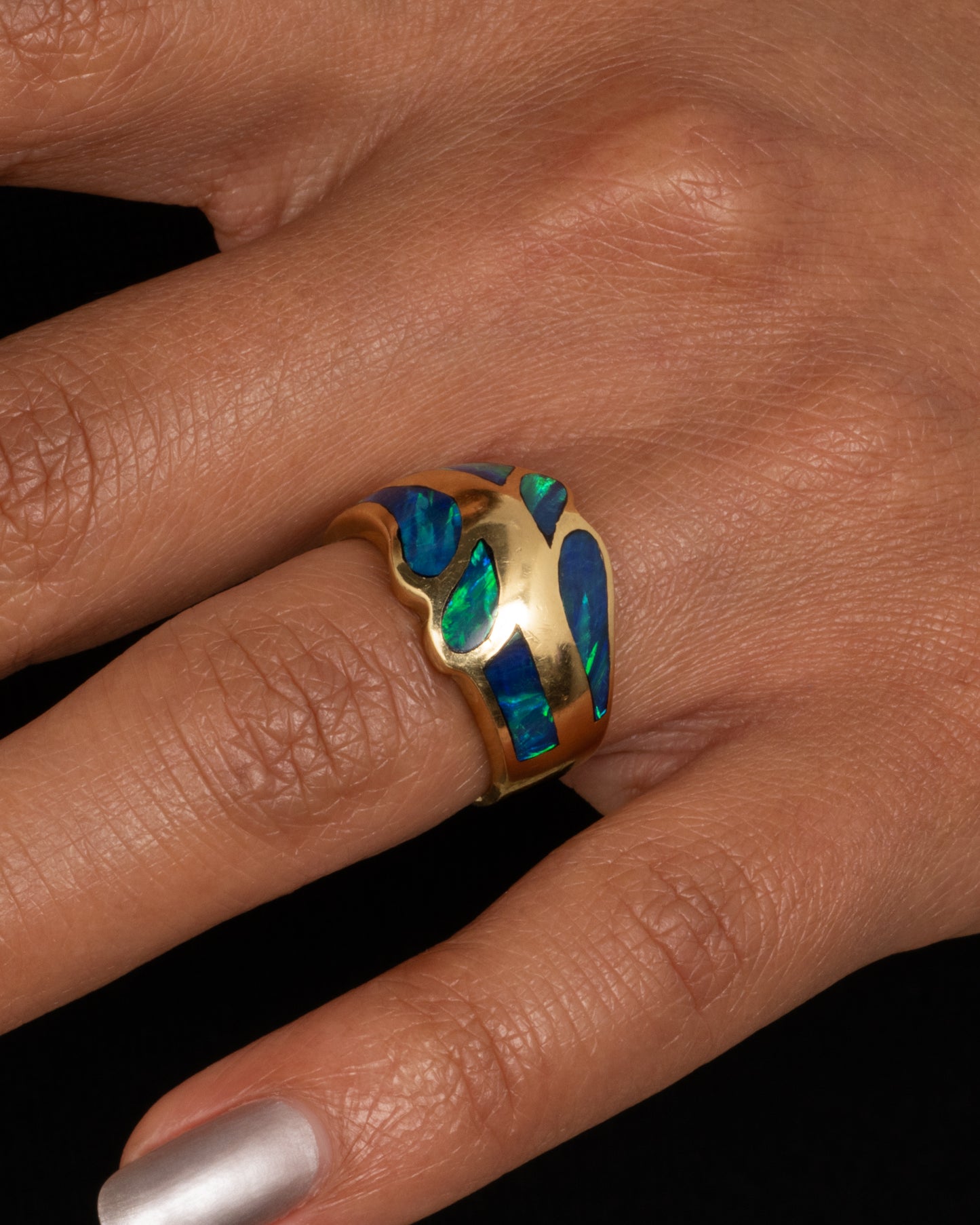 Opal Inlay Abstract Ring