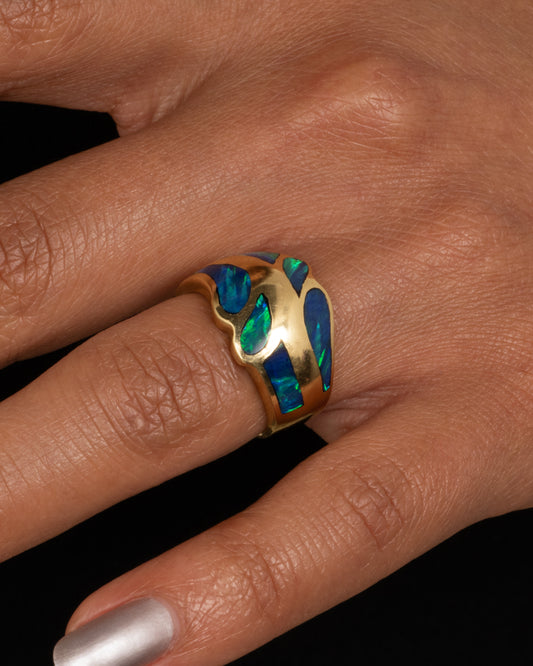 Opal Inlay Abstract Ring