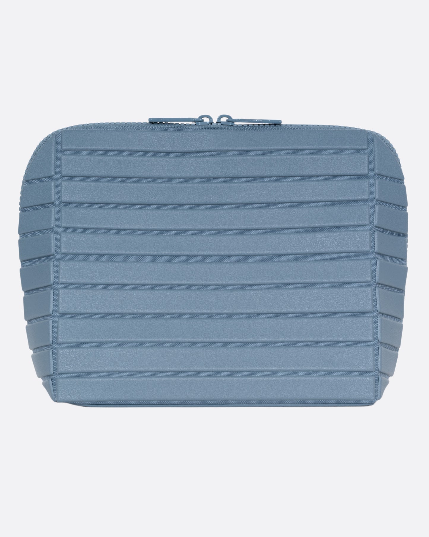 A blue textured rectangular pouch, shown from the front.