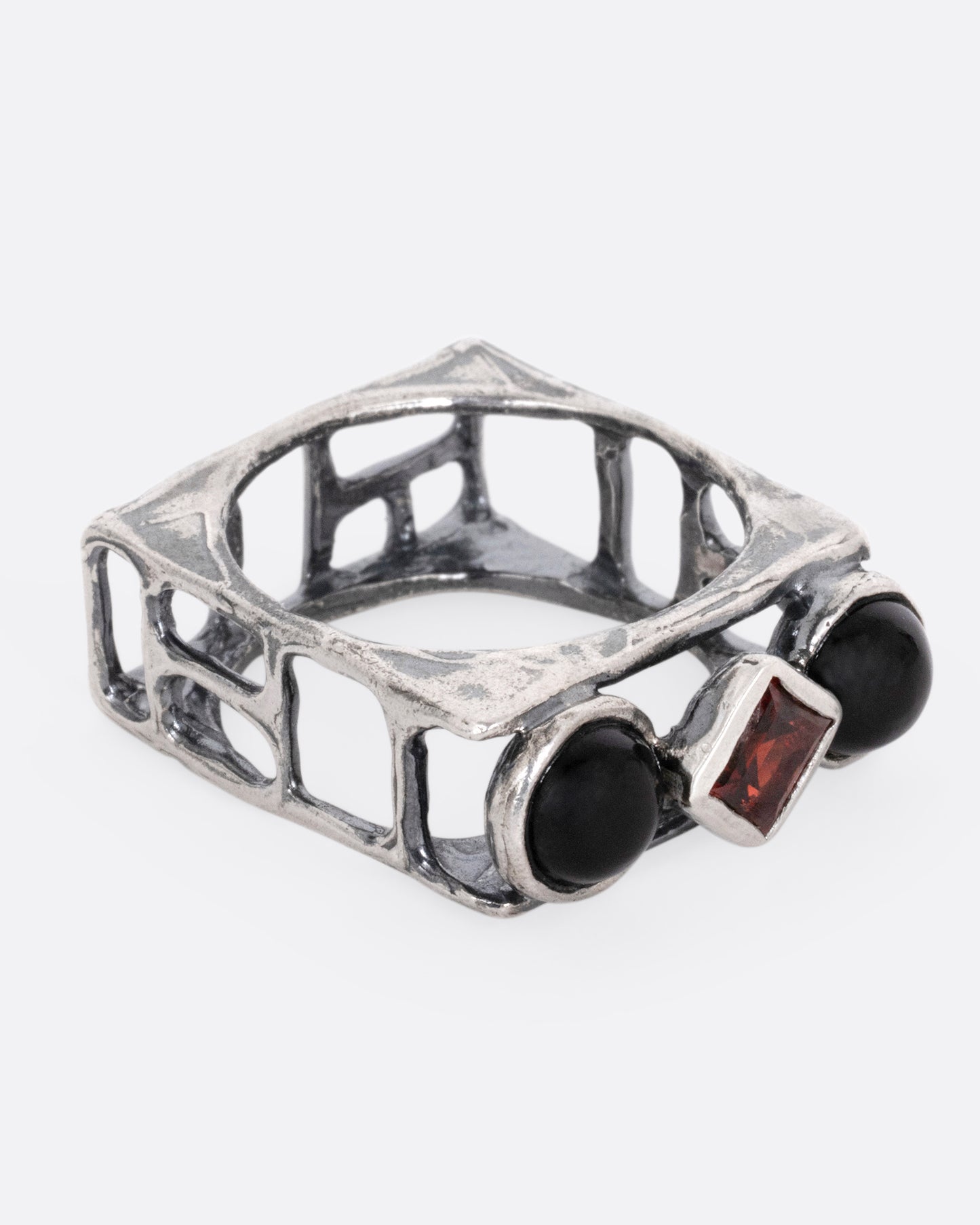 Garnet and Onyx Square Cage Ring