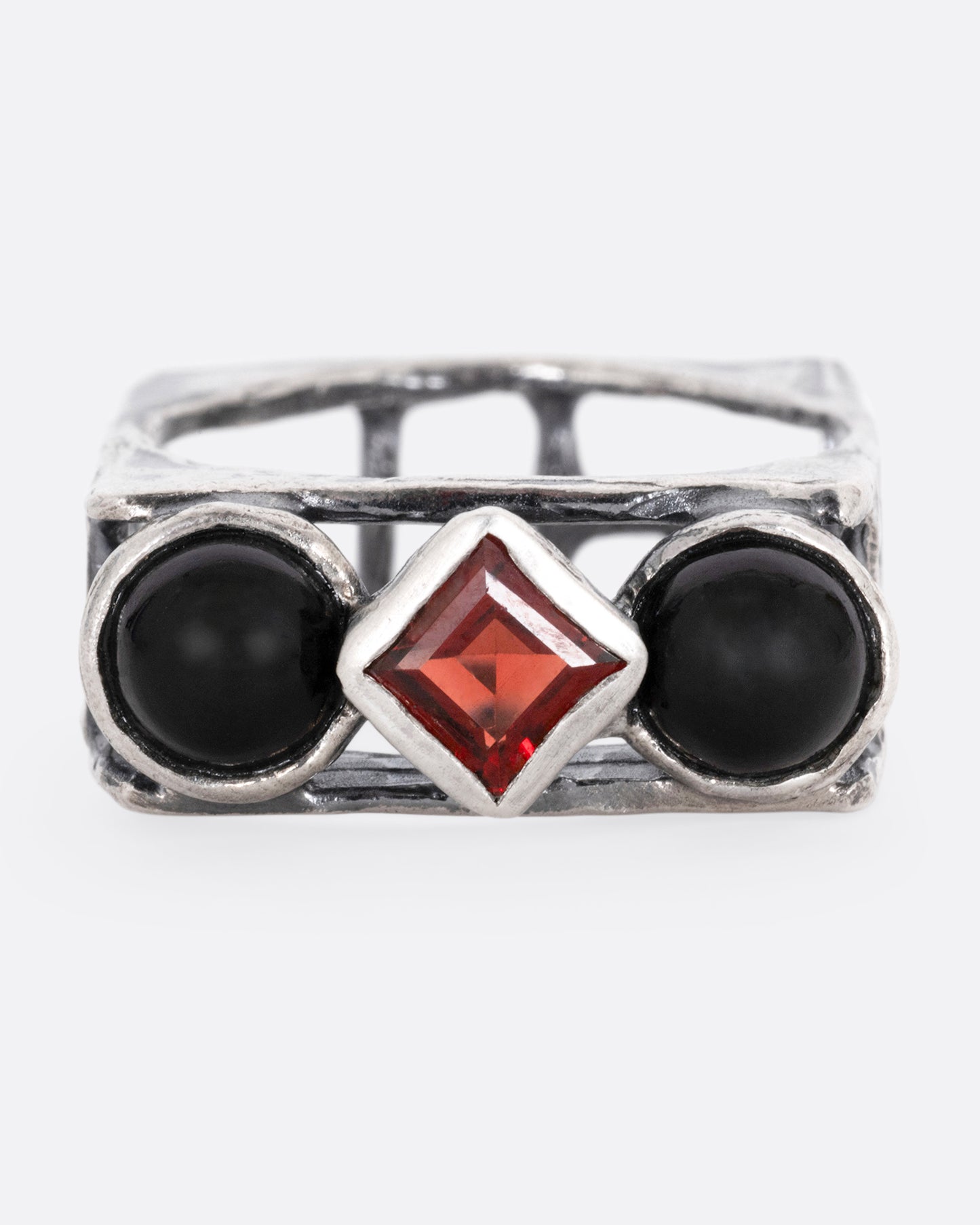 Garnet and Onyx Square Cage Ring