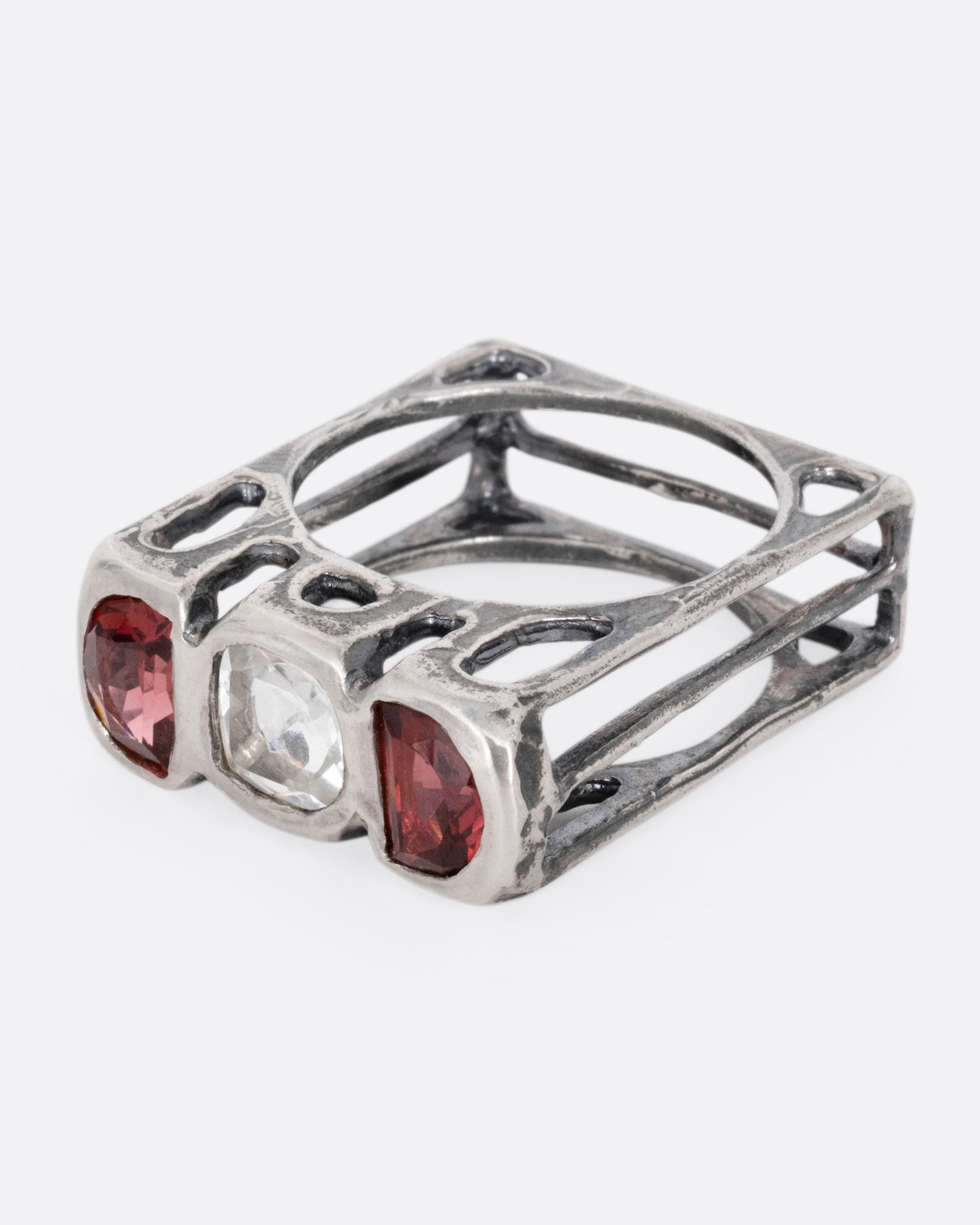 Topaz and Garnet Square Cage Ring