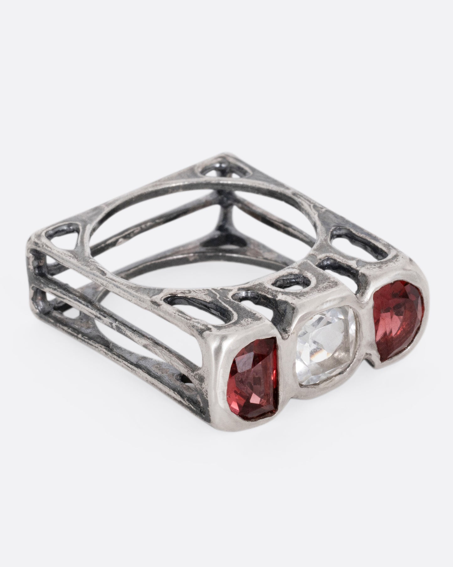 Topaz and Garnet Square Cage Ring