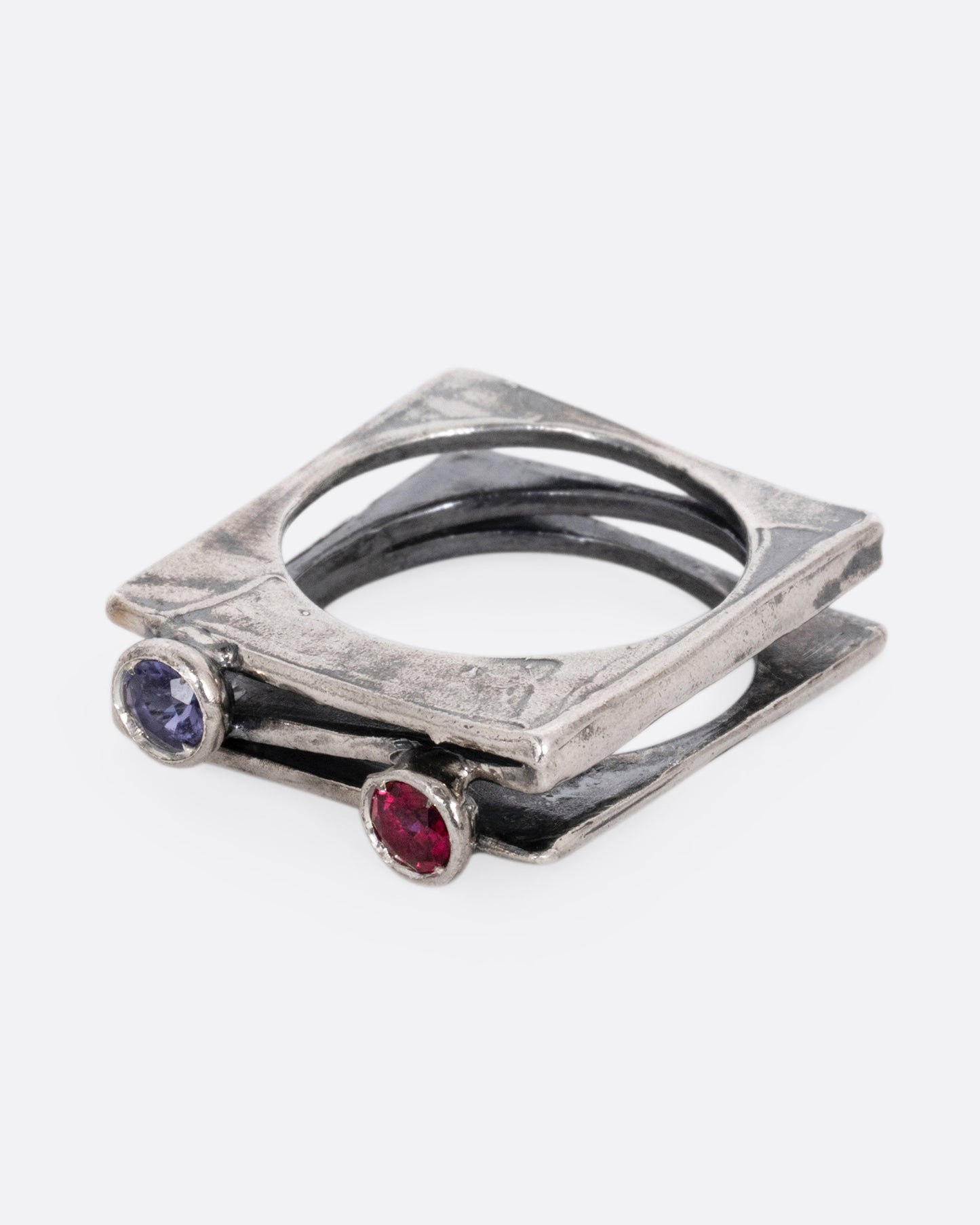 Iolite and Rhodolite Layered Ring