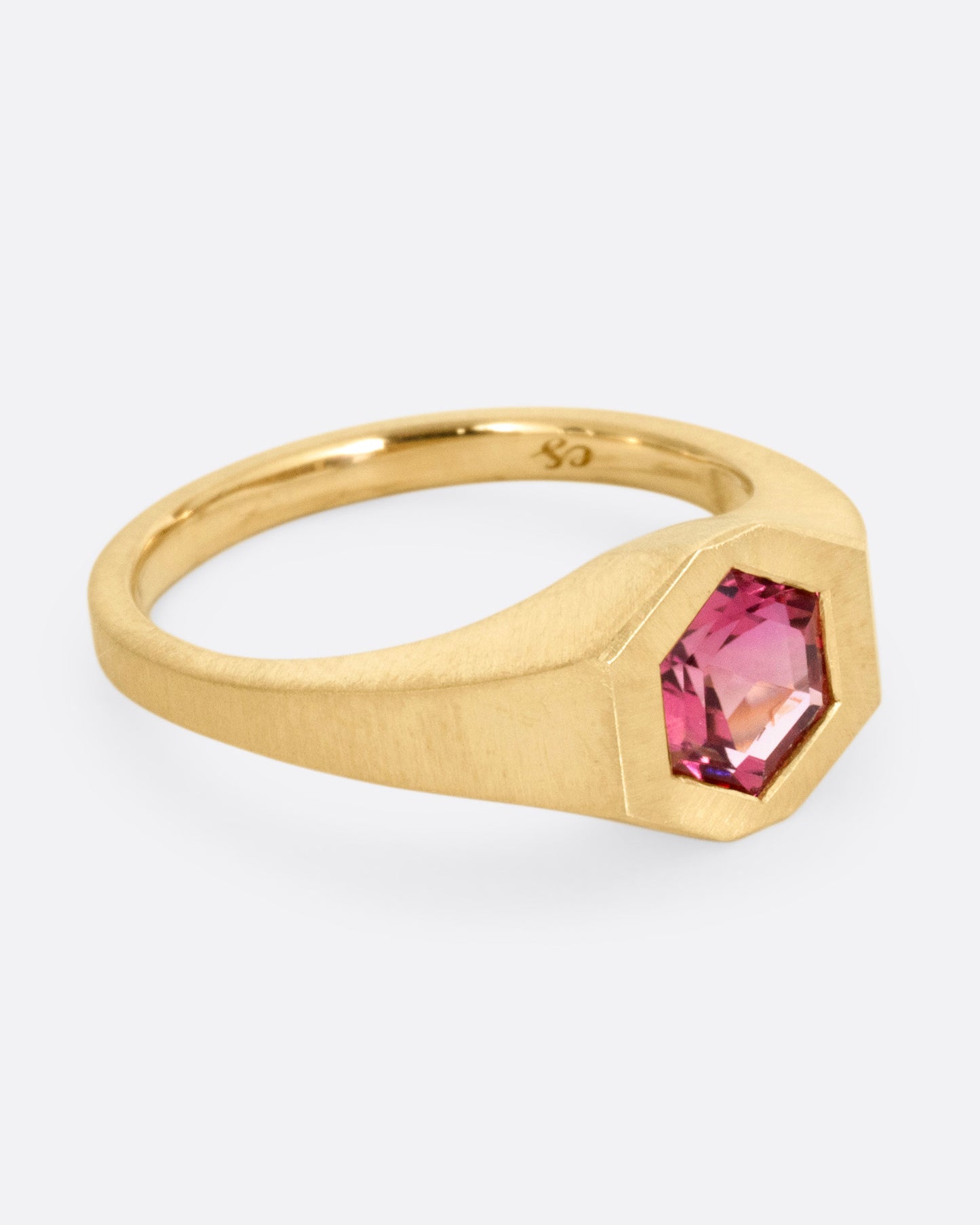 Hexagonal Pink Tourmaline Signet Ring