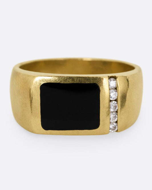 Enamel and Diamond Signet Ring