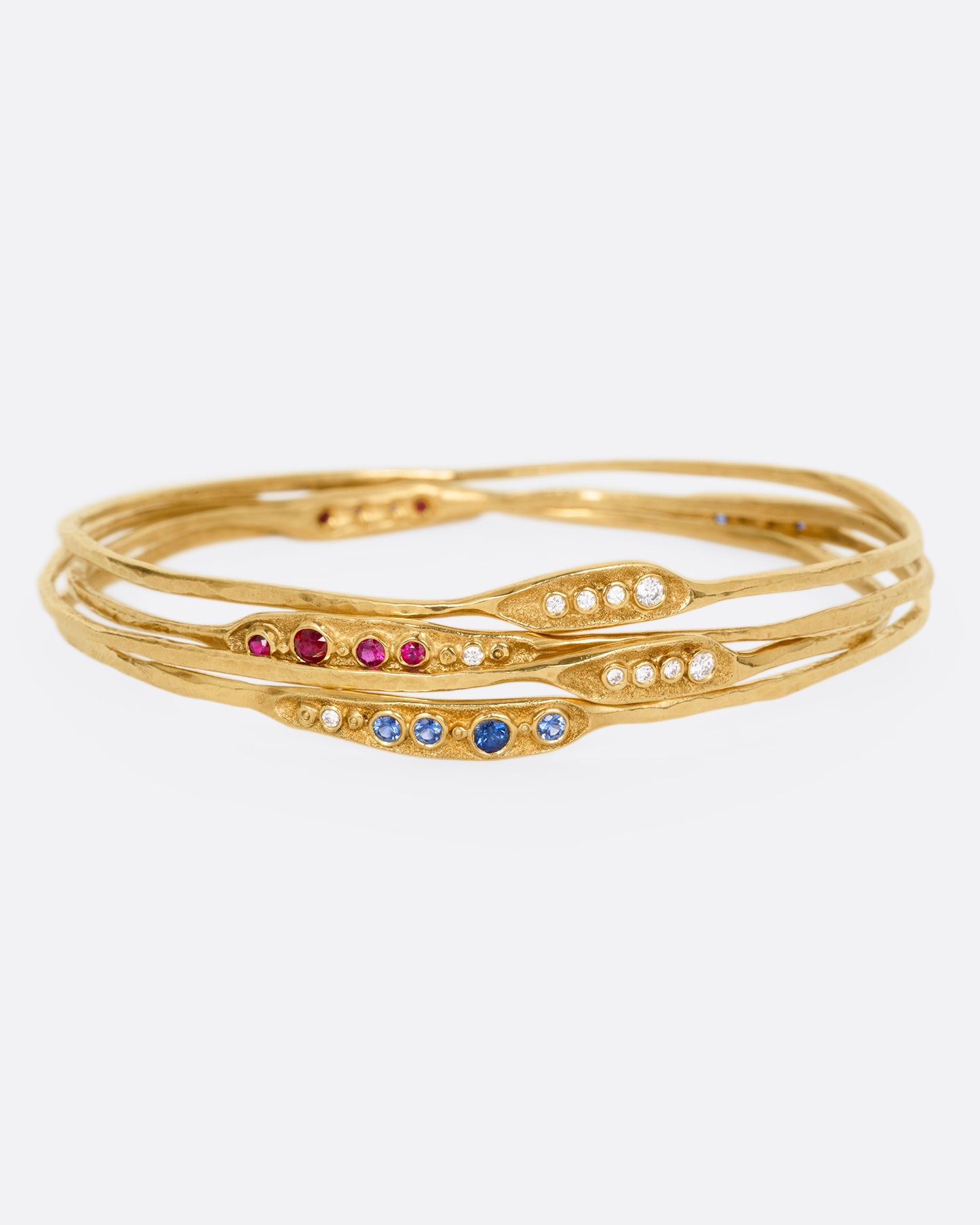 Pink Sapphire and Diamond Organic Bangle Bracelet