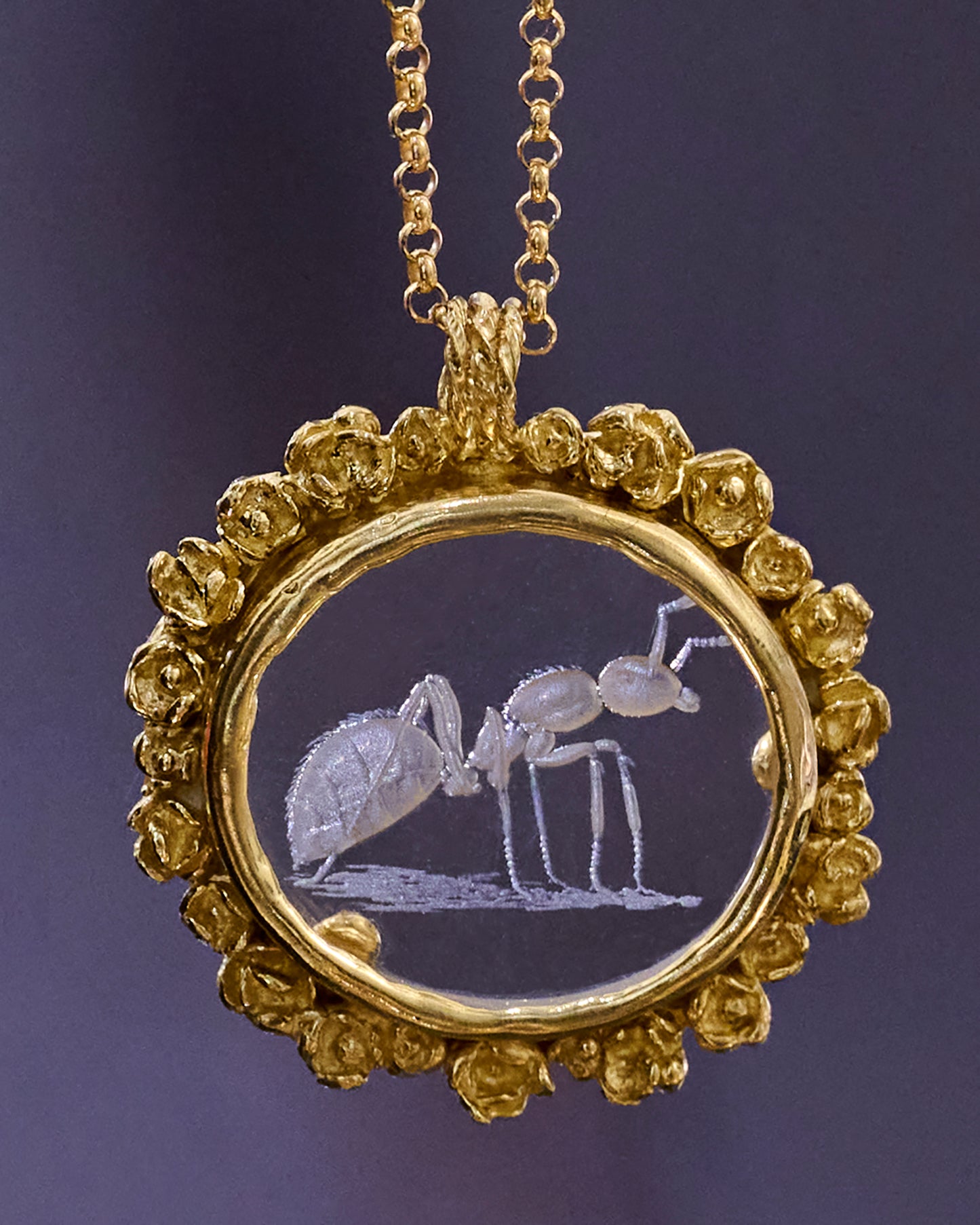 Quartz Ant Intaglio Pendant Necklace