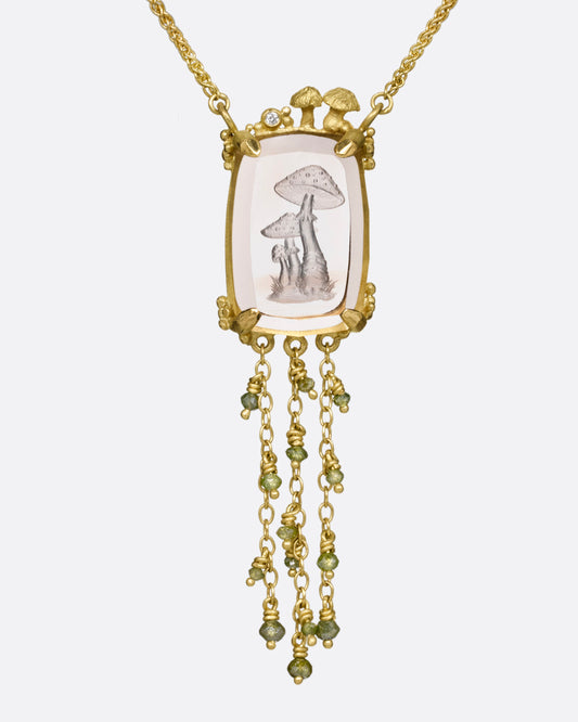 Topaz Mushroom Intaglio Pendant Necklace