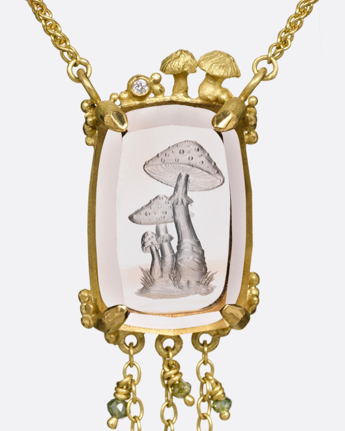 Topaz Mushroom Intaglio Pendant Necklace