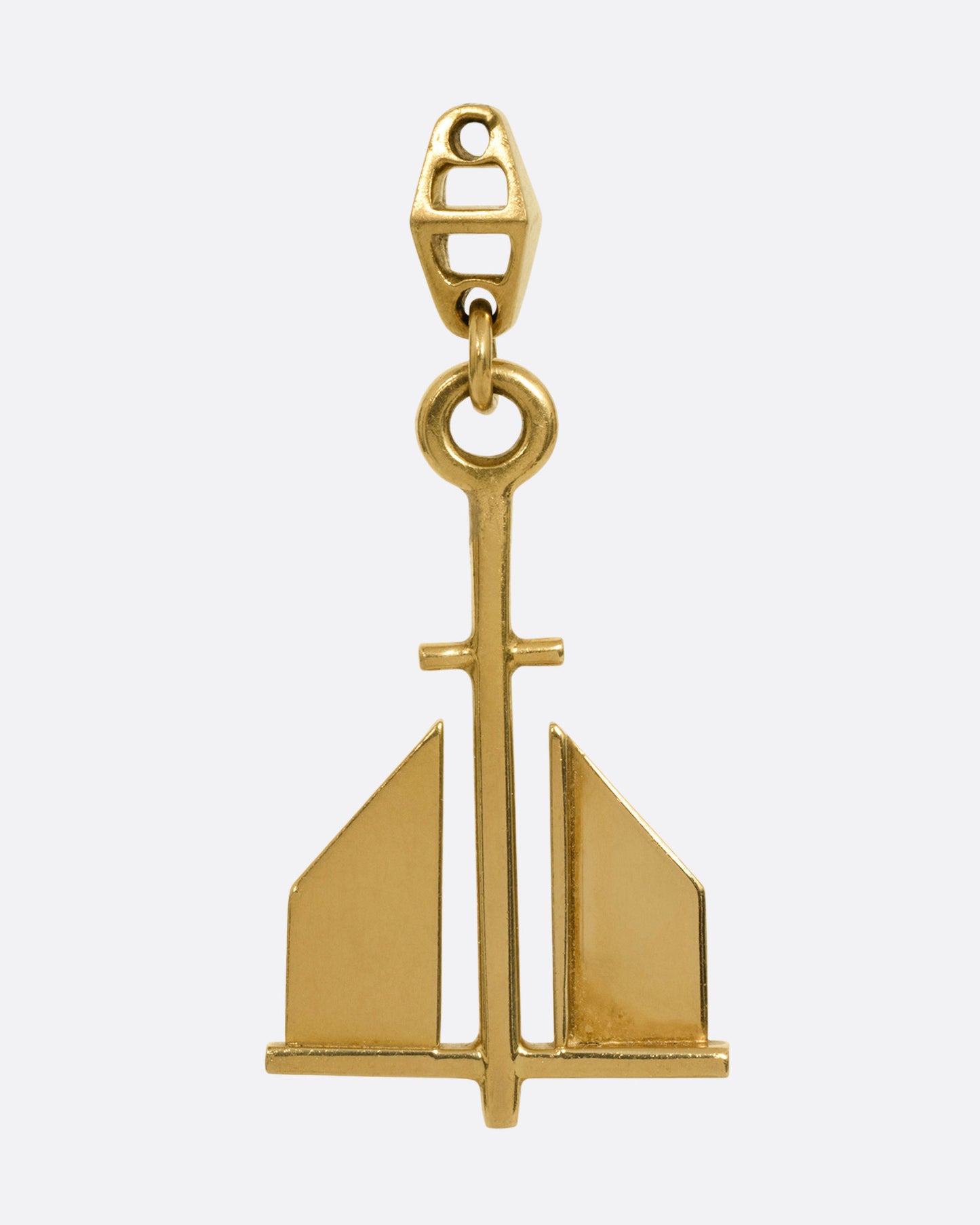 A yellow gold anchor pendant, shown from the front.