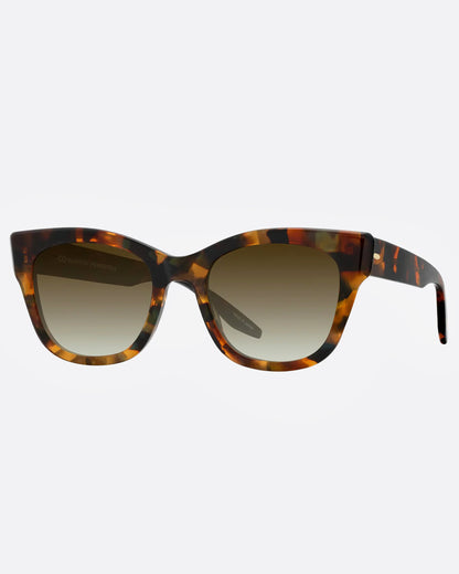 A pair of tortoiseshell cat-eye sunglasses with gradient lenses, shown from the side.