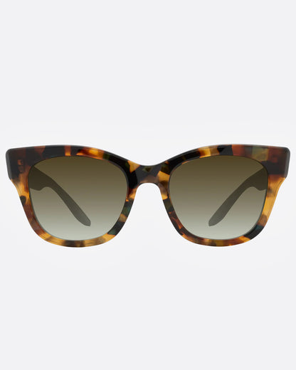 A pair of tortoiseshell cat-eye sunglasses with gradient lenses, shown from the front.