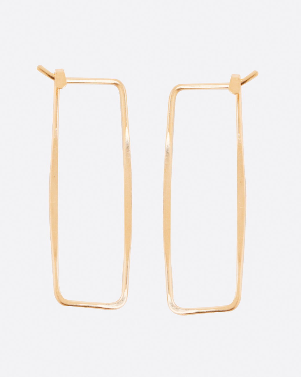 Fairmined gold, hand-hammered, small rectangle hoops that close upon themselves.