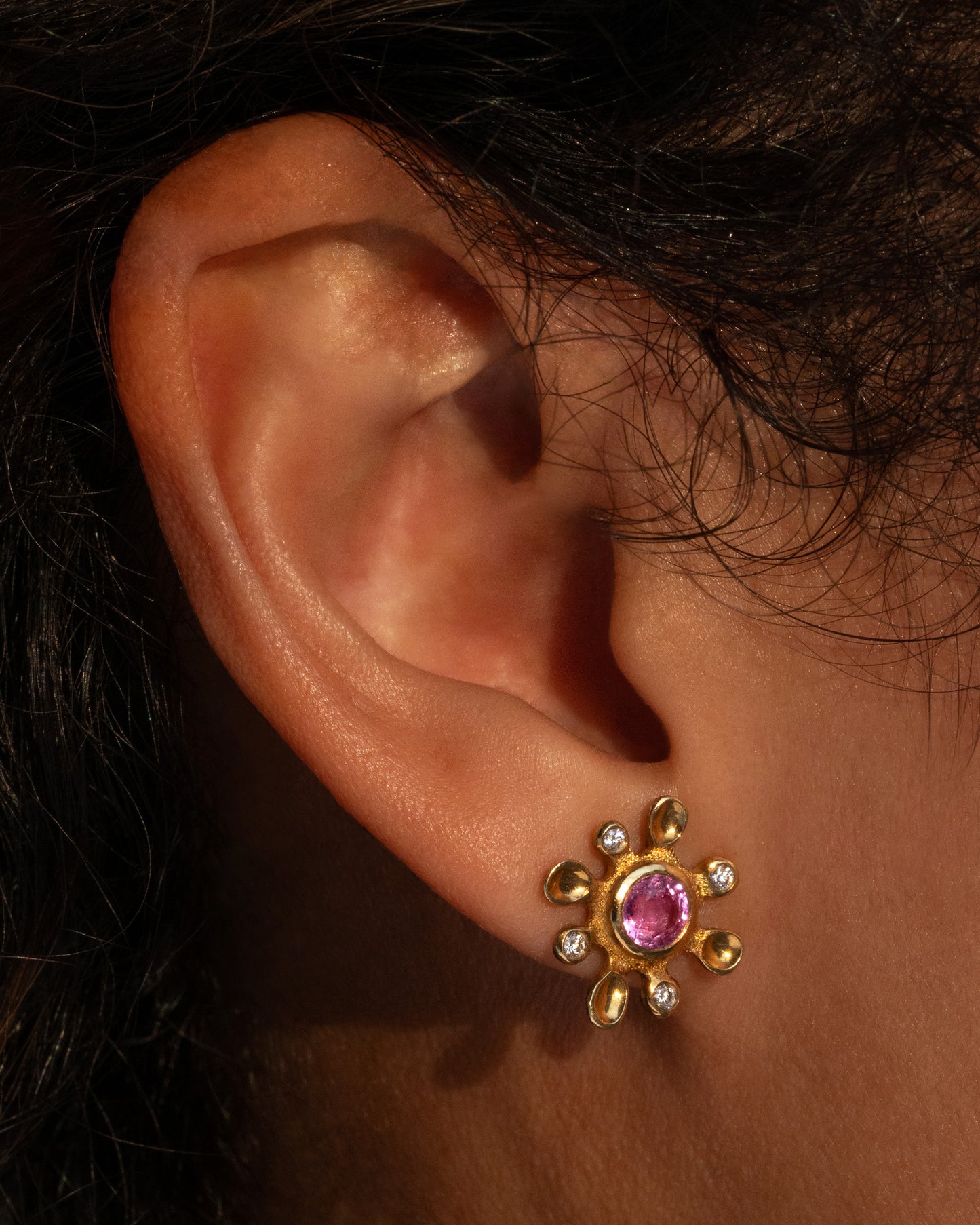 Diamond and Sapphire Flower Stud Earrings