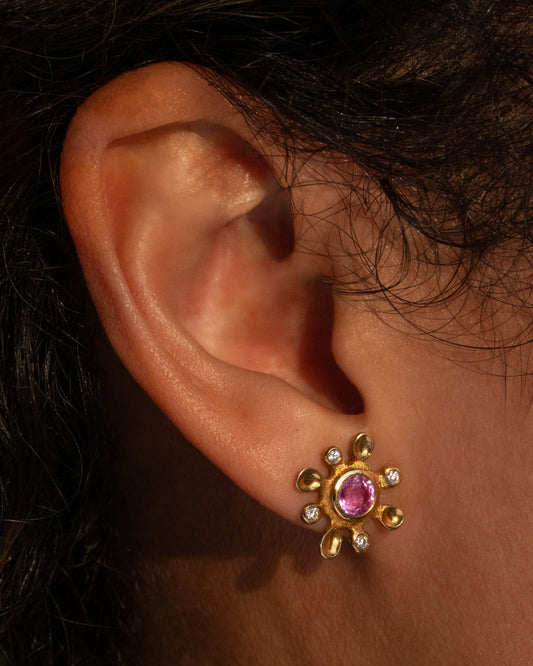 Diamond and Sapphire Flower Stud Earrings