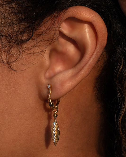 Diamond Leaf Drop Hoop Earring