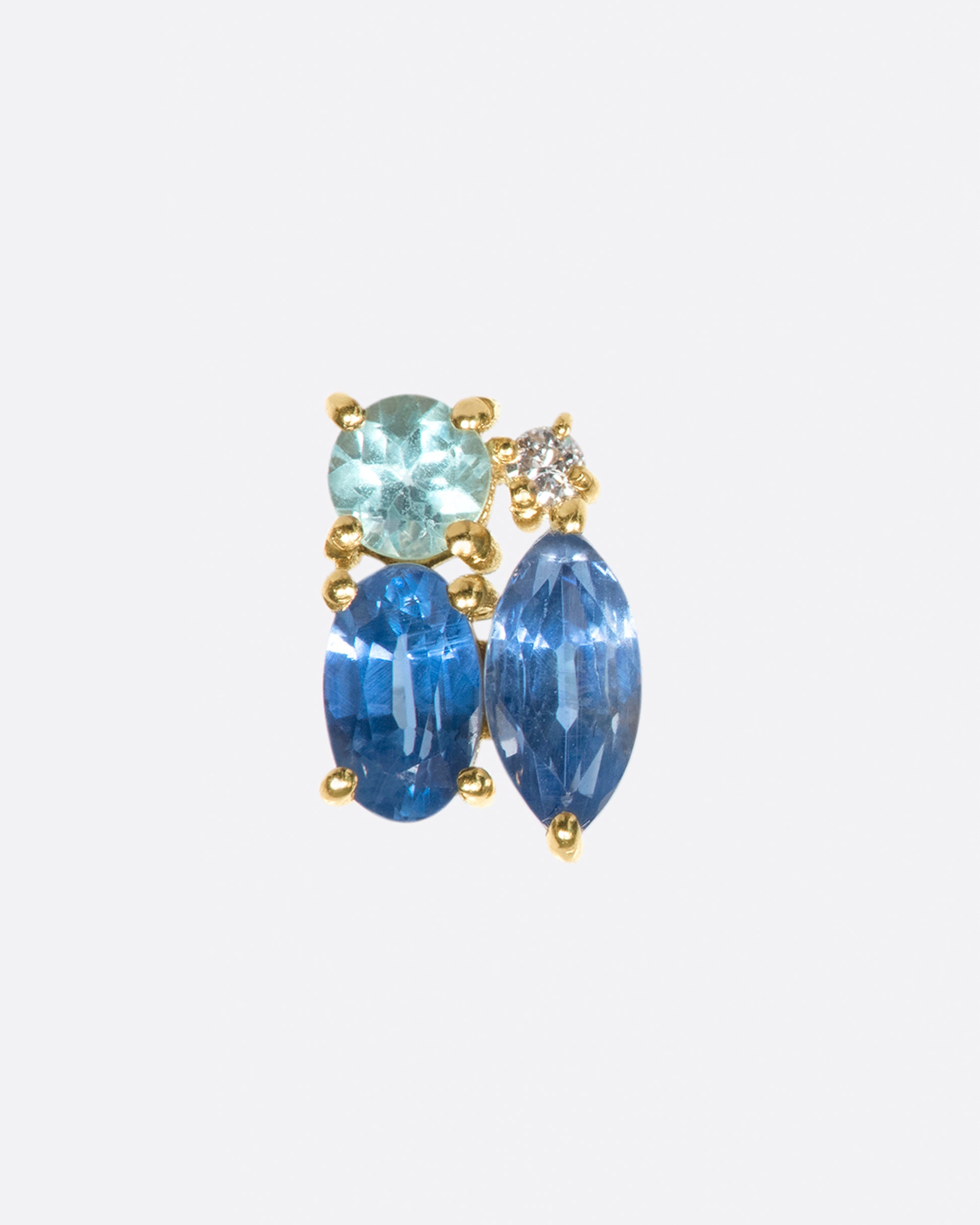 One of Eva Noga's beloved cluster studs, this time in shade of blue.