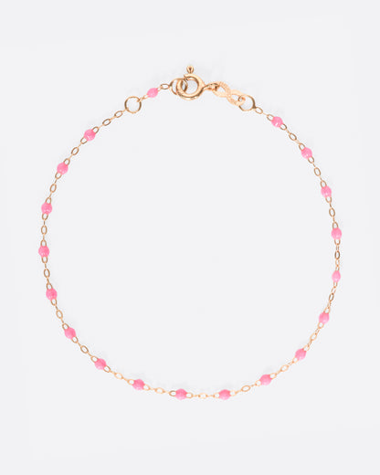 Gigi Clozeau bracelet in 18k rose gold, a fine chain with small pink resin beads