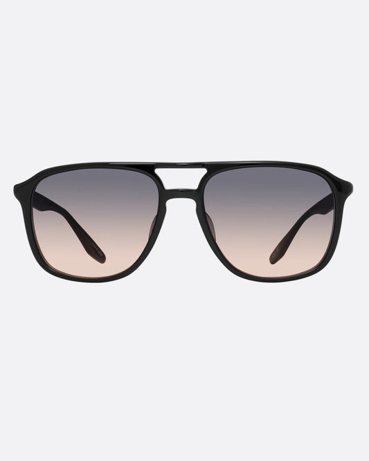 A pair of navigator sunglasses with black frames and gray gradient lenses. Shown from the front.