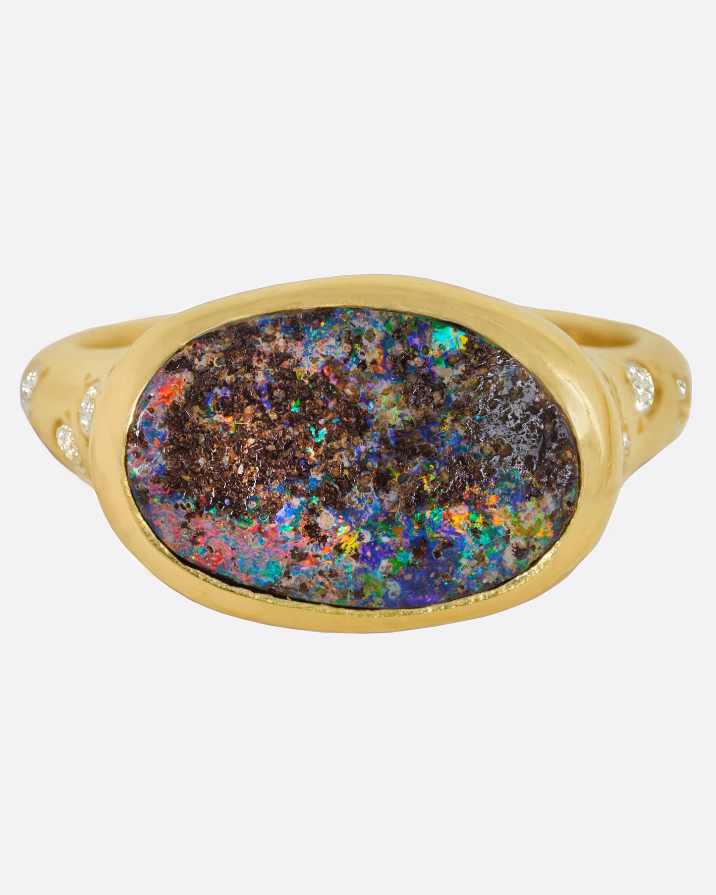 Boulder Opal and Diamond Dark Matter Glitter Ring