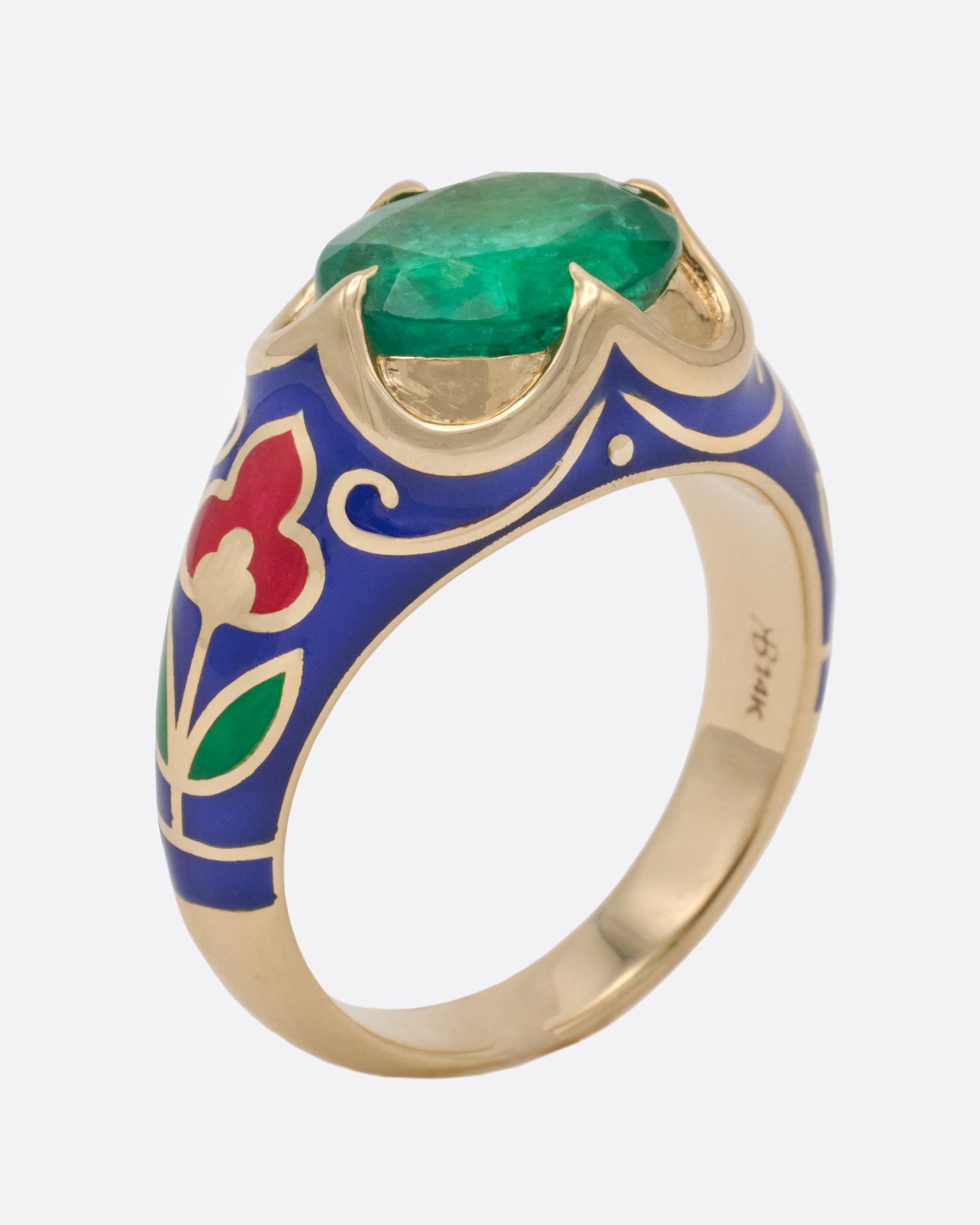 Emerald and Enamel Tulip Ring