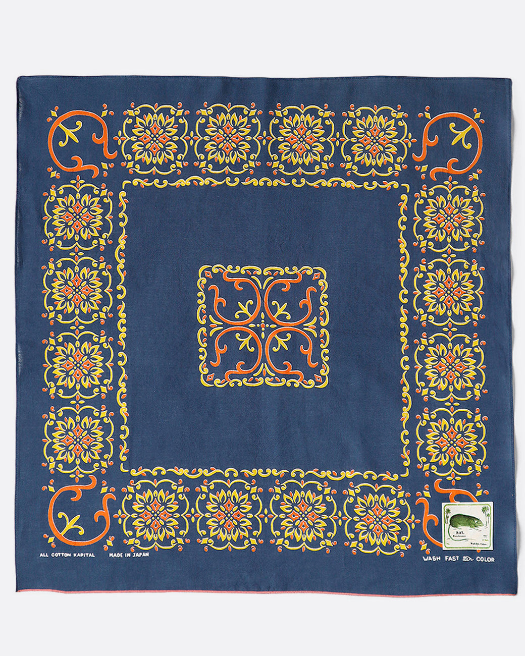 A navy bandana with naja motif.