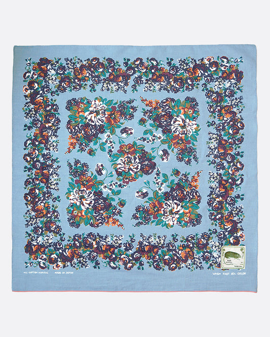 Light blue bandana with floral motif.