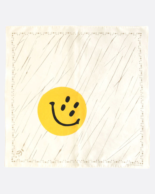 Featuring Kapital's rain smile, this bandana is meant to inspire its wearer to find the light in bad weather.