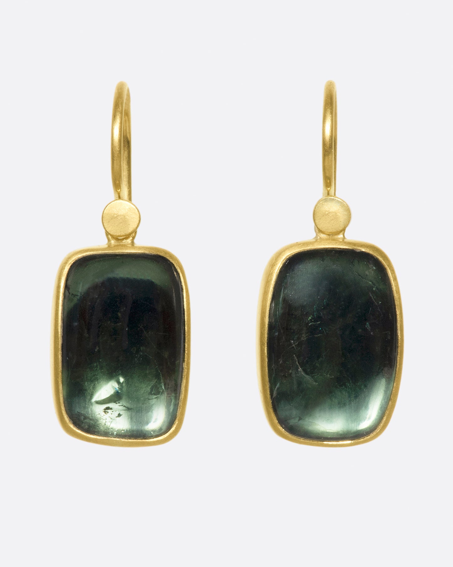 18k gold drops with green tourmaline chiclets.