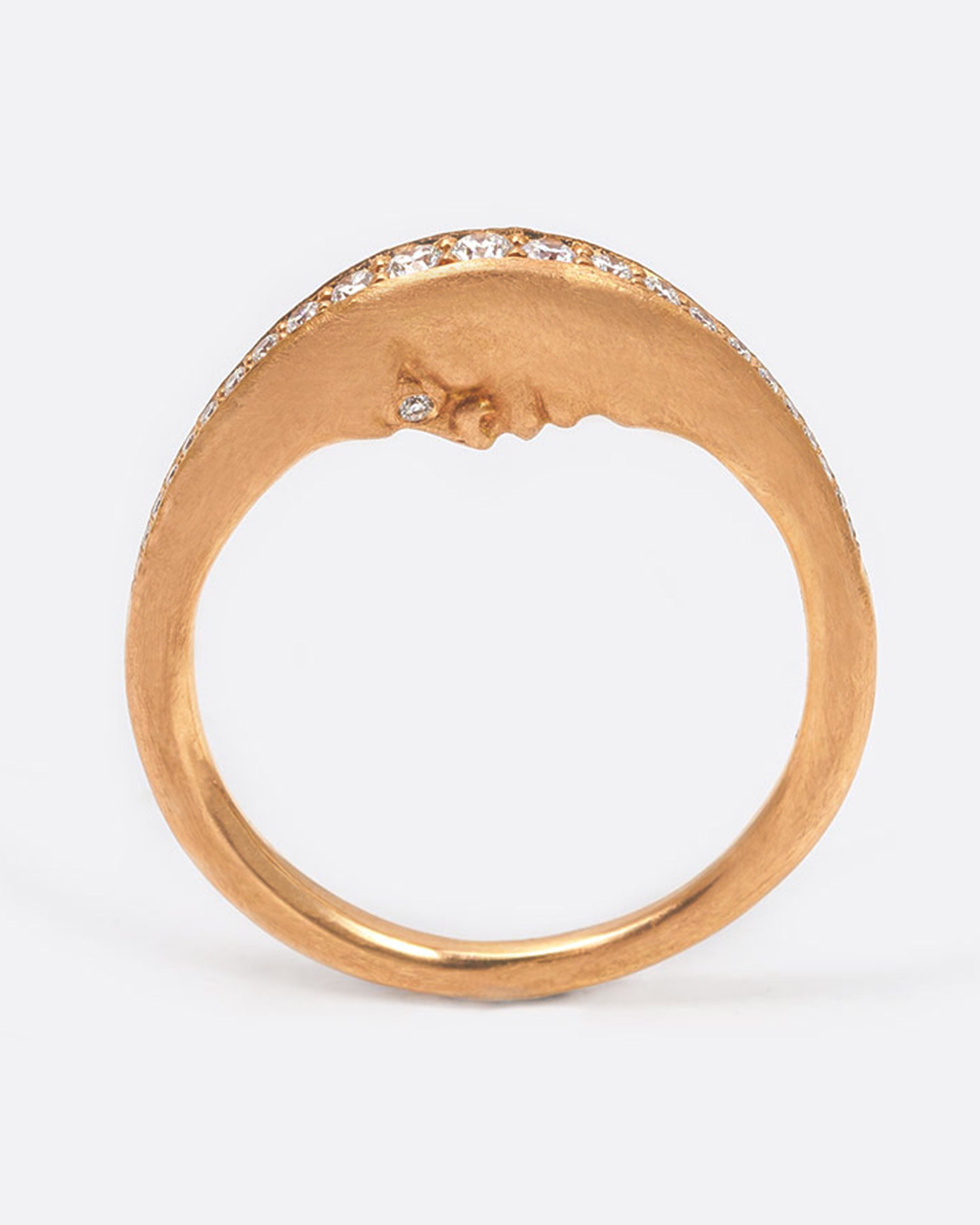 A sparkly take on Anthony Lent's classic crescent moon ring.
