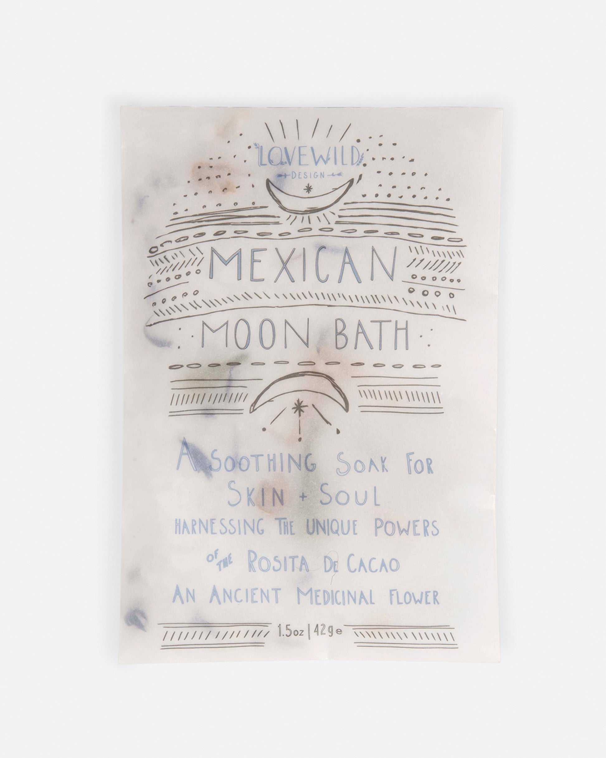 The wax paper envelope packaging of the Mexican Moon Bath Salts
