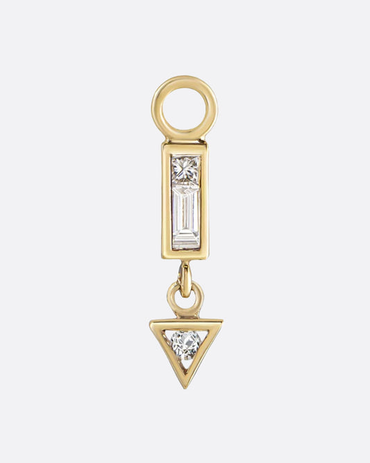 Three different cuts of diamonds on one hinged charm means lots of sparkle.
