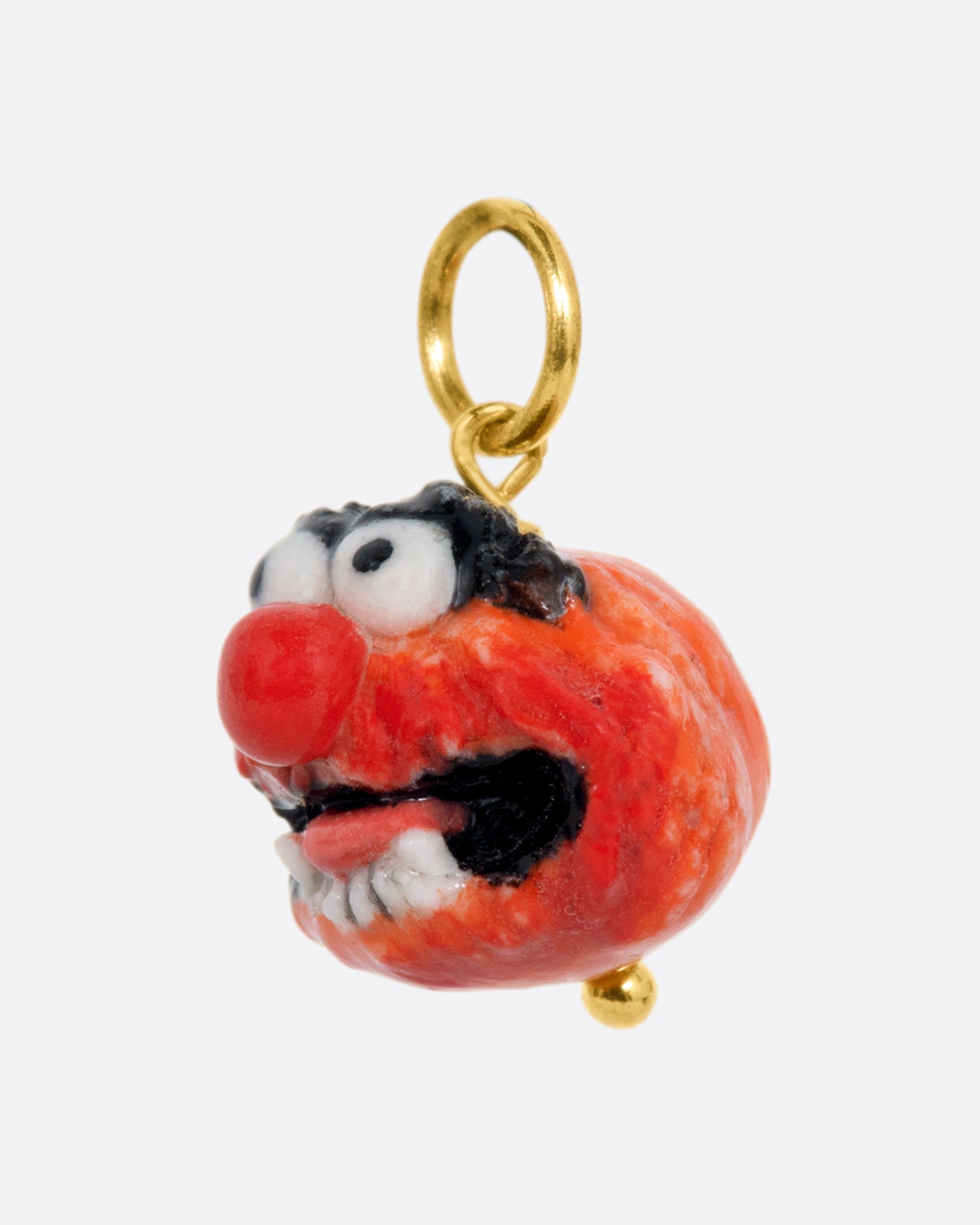 A handmade 3D porcelain Animal muppet charm with a yellow gold bail.