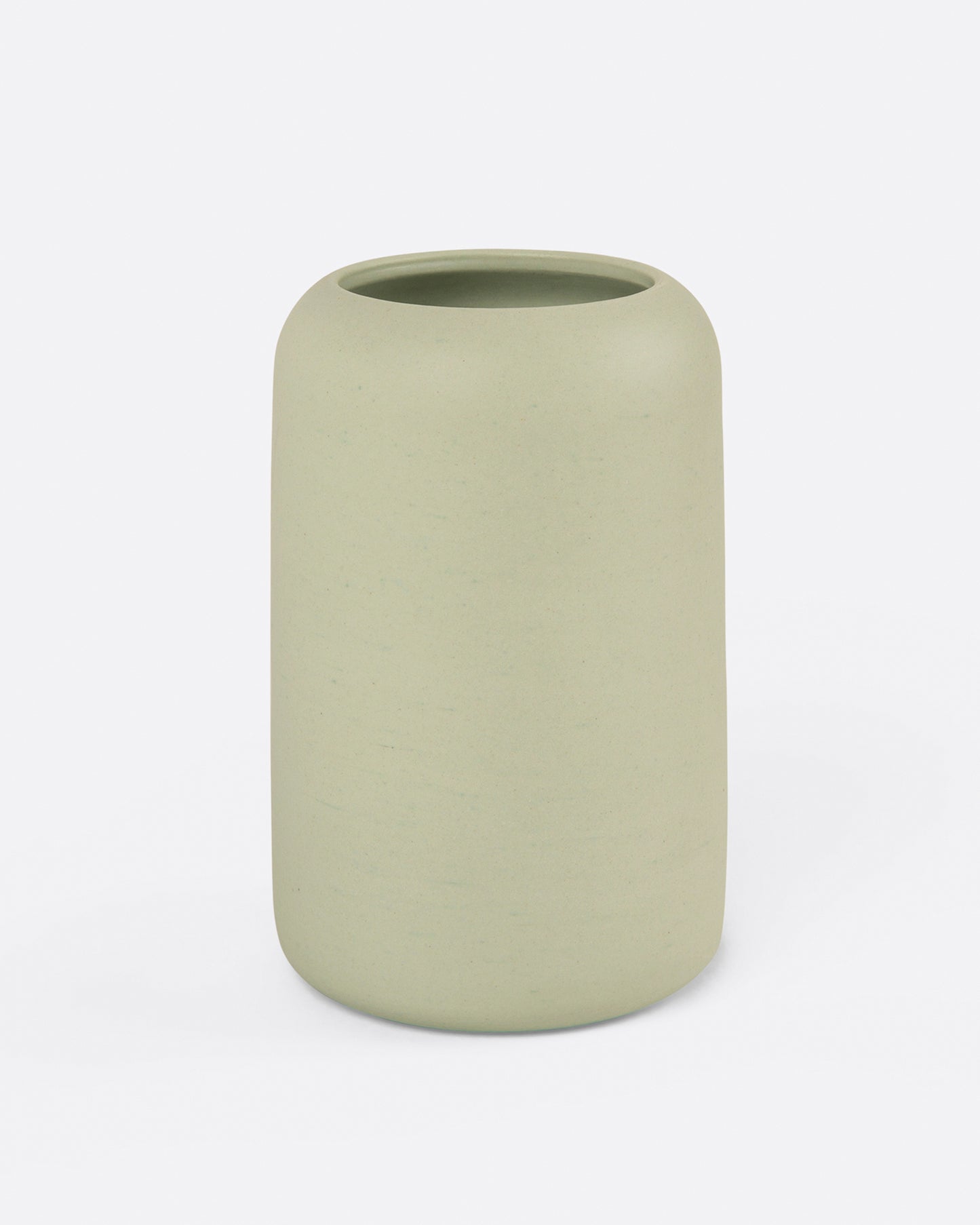 A green porcelain vase, shown from the side.