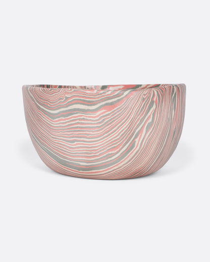 Pink and gray marbled ceramic bowl, side view of the medium bowl