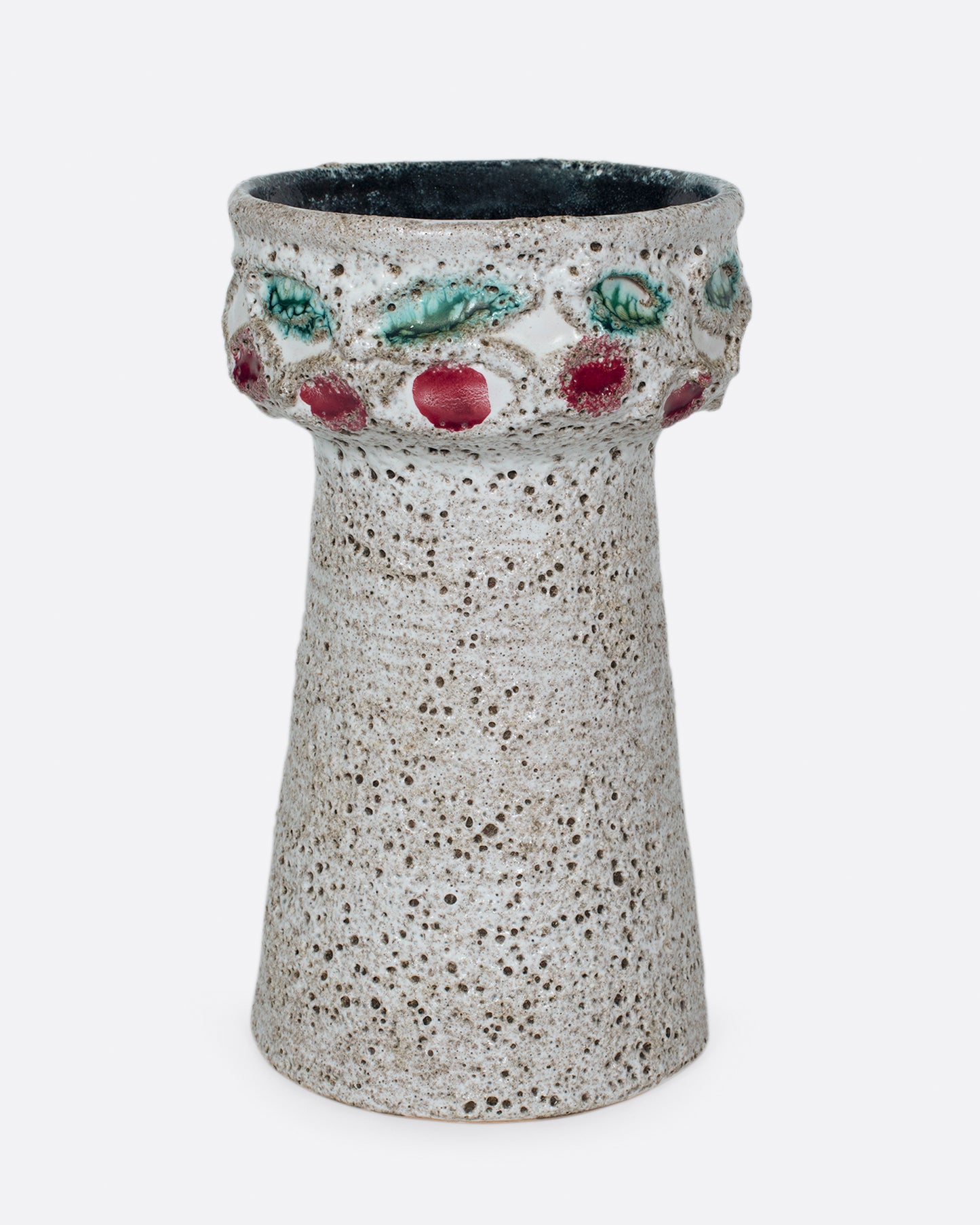 A mid-century German vase with a wide mouth and bubbly texture.